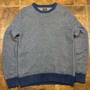 J. Crew Merino Wool Birdseye Knit Navy and White Crewneck Sweater